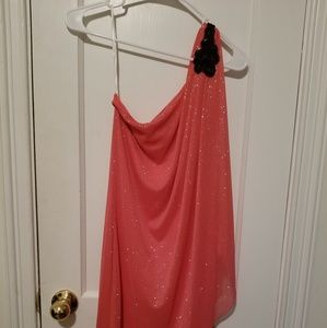 One shoulder sparkly coral dress
